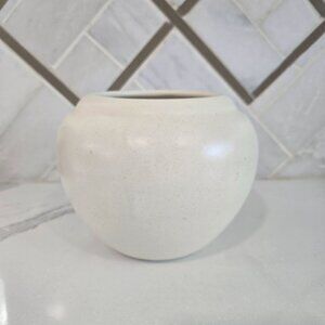 Vintage Handcrafted White Ceramic Haegar Vase Round Shape Minimalist Design Déco